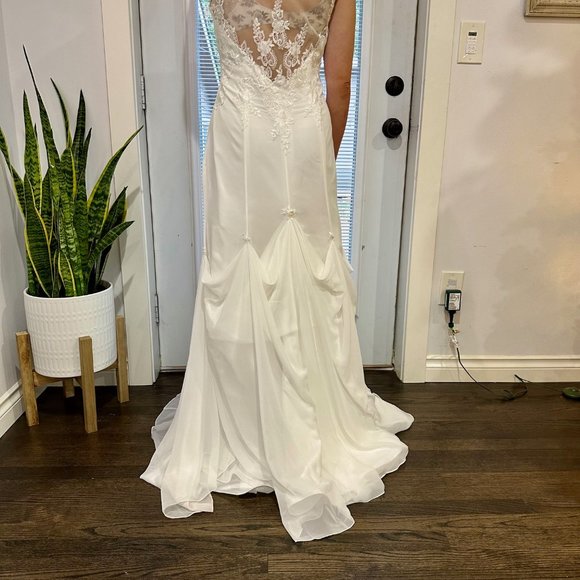 Alfredo Angelo Chiffon Wedding Dress Sweetheart Lace Applique Gown with … - Picture 4 of 14